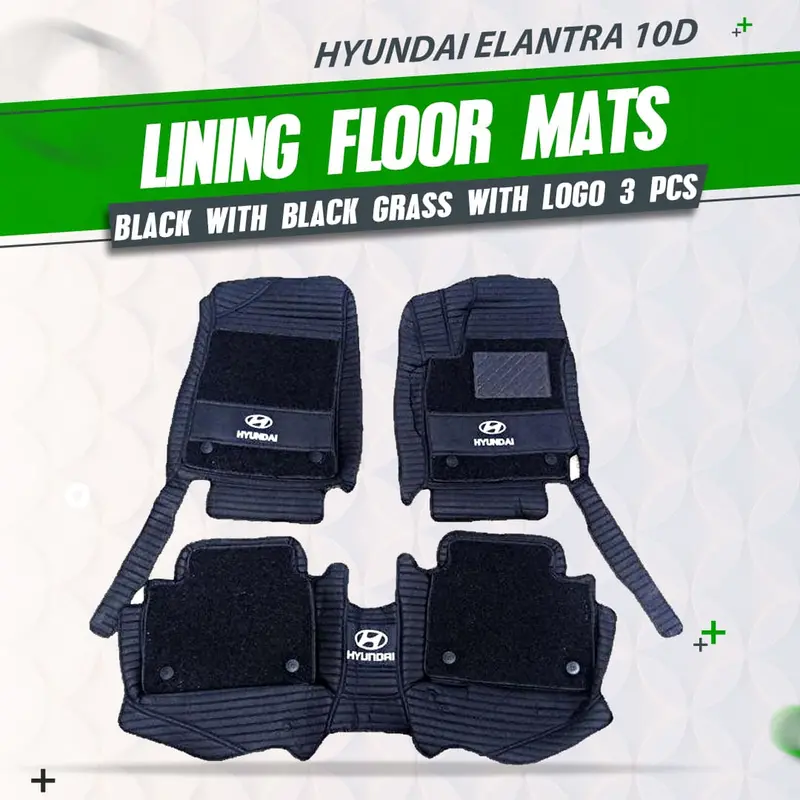 10-Density Black Floor Mat Set For Hyundai Elantra (2021–2024) – 3-Piece Logo-Embossed Design 1
