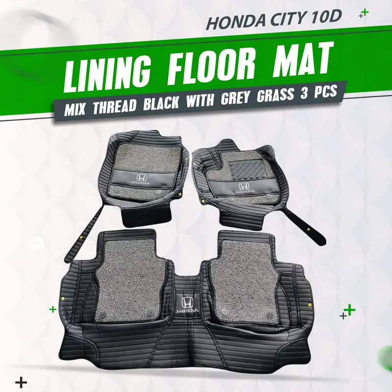 10D Black & Grey Floor Mats With Grass Texture And Mixed Threads For Honda City (2022–2025) 1