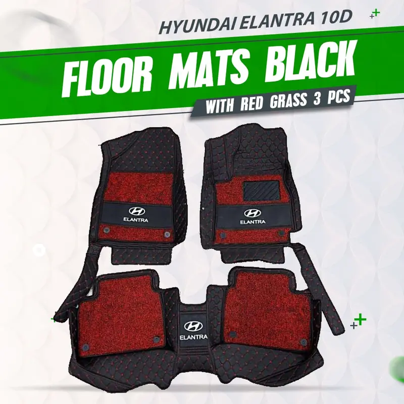 10D Floor Mats – Black-And-Red Grass Pattern, 3-Piece Set For 2021–2024 Hyundai Elantra 1