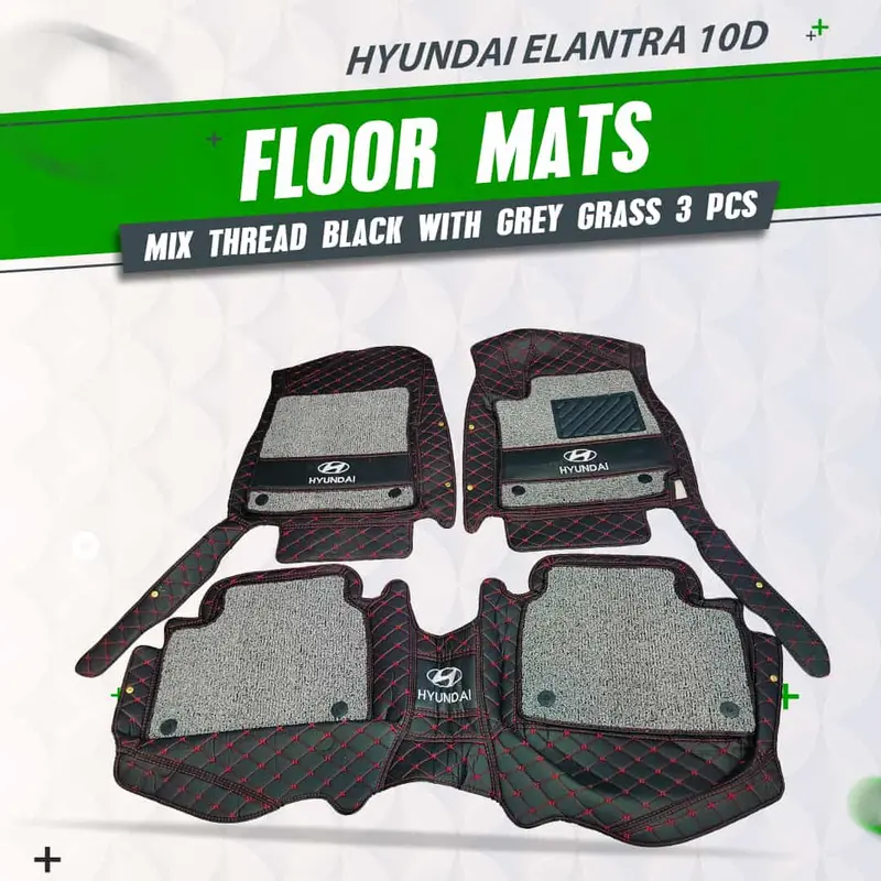 10D Floor Mats – Black With Grey Grass Accent, 3-Piece Set For 2021–2024 Hyundai Elantra 1