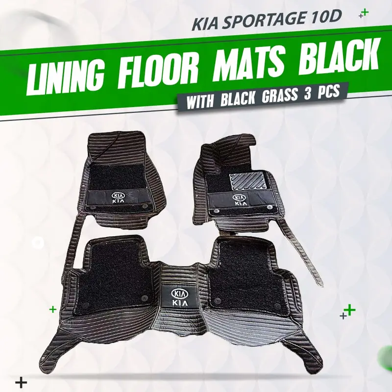 10D Layered Floor Mats For Kia Sportage – Black Base With Matching Grass Texture & Mixed-Thread Weave (3-Piece, 2019–2025) 1