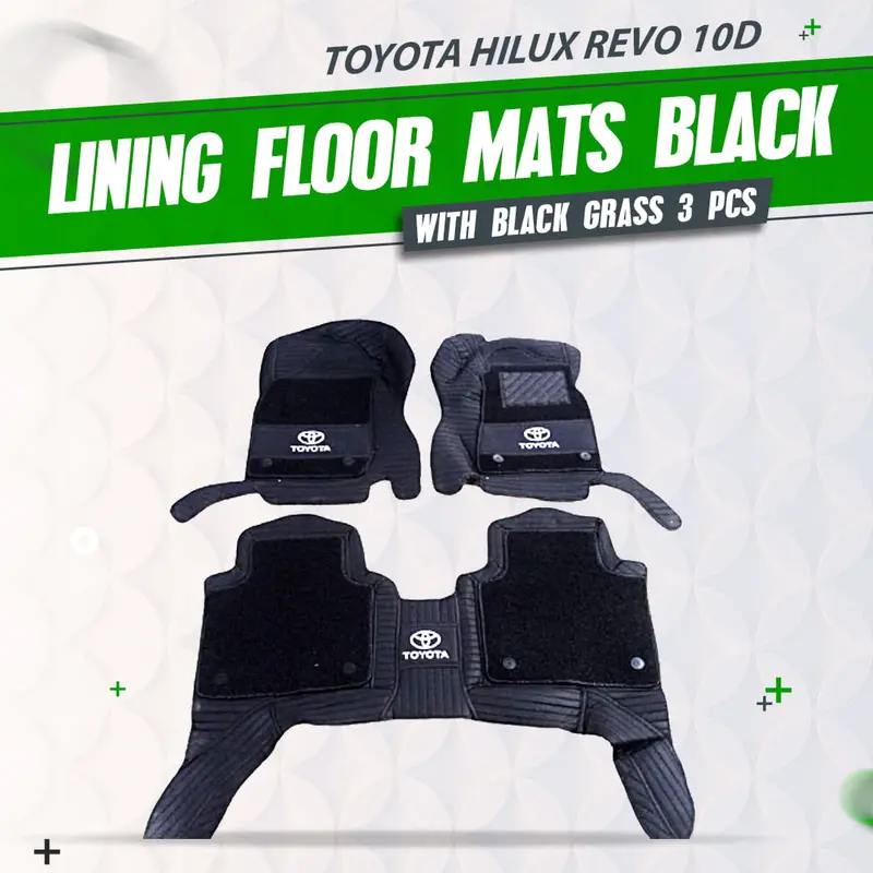 10D Lined Floor Mats – Black Base With Black Grass, 3-Piece (2016–2025) 1