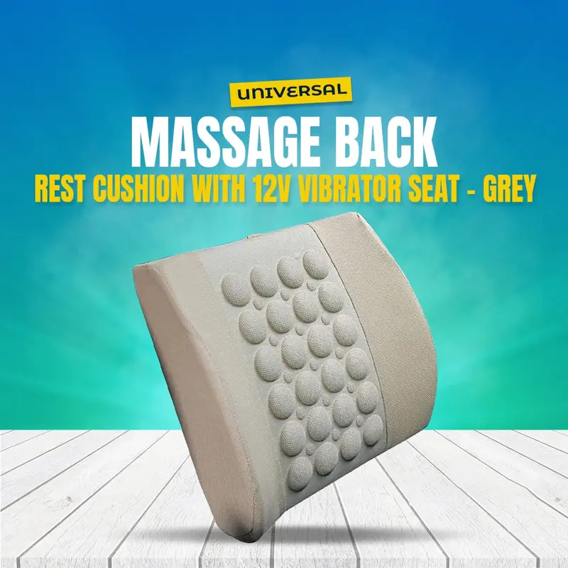 12V Vibrating Lumbar Support Cushion – Universal Massage Backrest, Grey 1