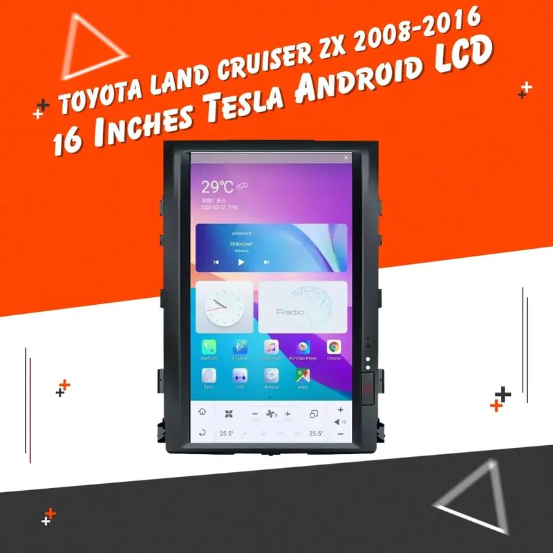 16-Inch Tesla-Style Black Lcd Multimedia System For Toyota Land Cruiser (2008–2016), Android Ips Display 1