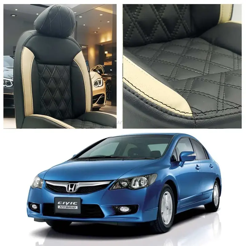 2006–2012 Honda Civic Diamond-Cut Black & Beige Seat Covers 1