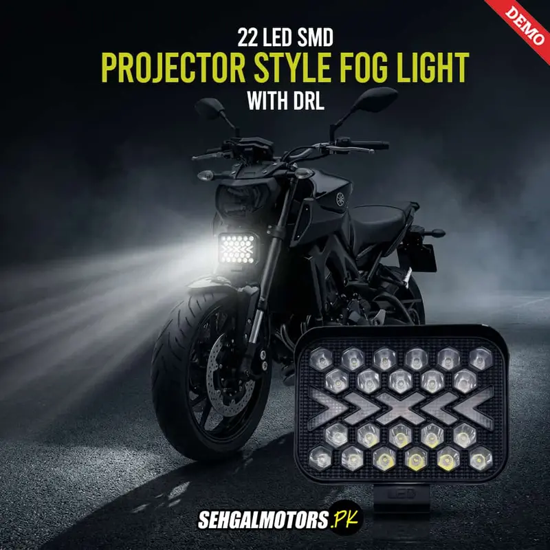 22-Smd Projector-Style Motorcycle Fog Light With Drl – Design B, 12V–24V 1