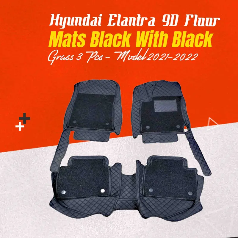 3-Piece All-Season Floor Mats For Hyundai Elantra 9D (2021–2024) – Black Woven & Grass Blend 1
