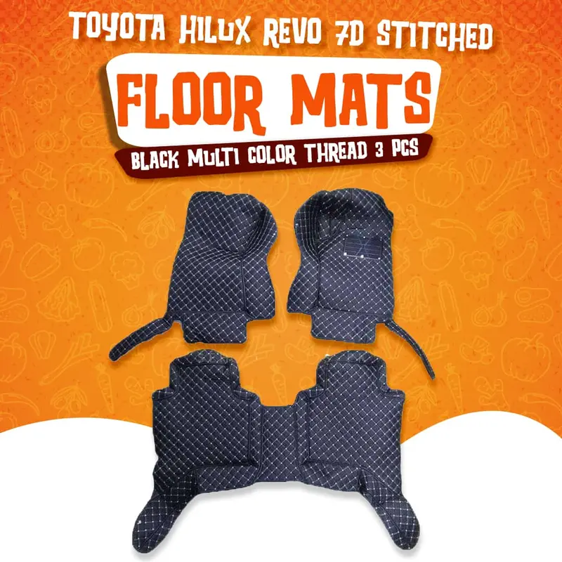 7D All-Weather Floor Mats – Black, 3-Piece Kit For Hilux Revo & Rocco (2016–2025) 1