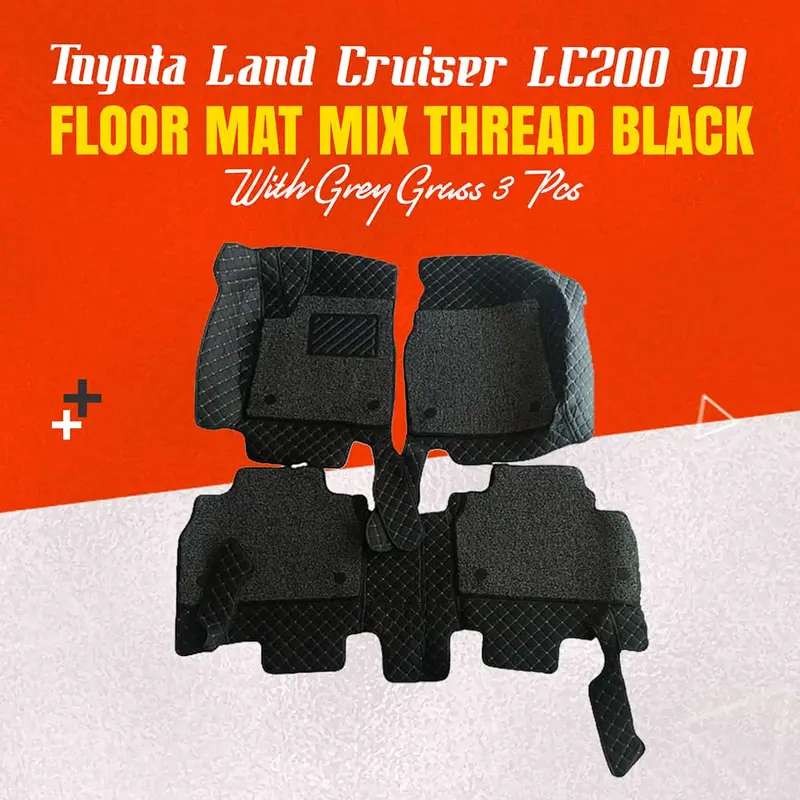 All-Weather 3-Piece Floor Mats For Toyota Land Cruiser Lc200 (2016–2020) – Black & Grey Grass-Tread Design 1