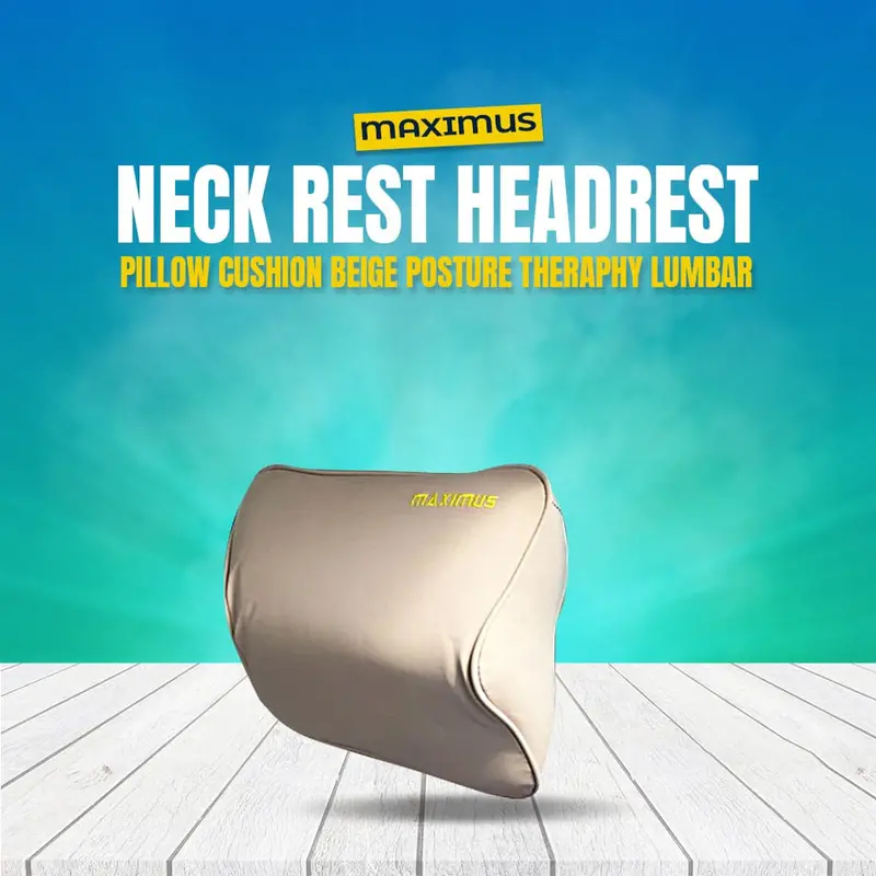 Beige Ergonomic Neck Rest Pillow – Maximus Lumbar-Support Headrest Cushion 1
