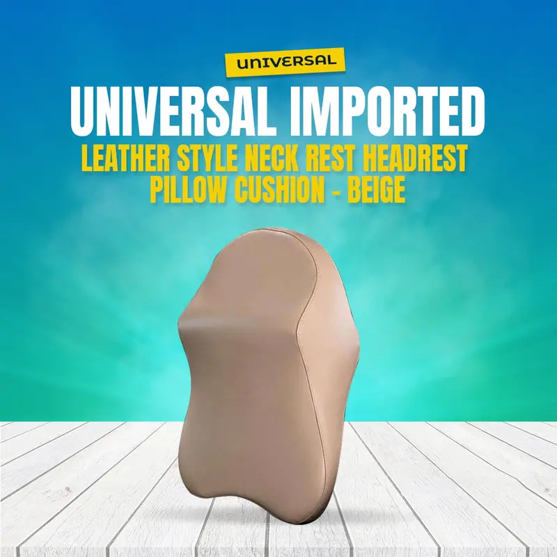 Beige Leather-Texture Neck Support Pillow – Universal Headrest Travel Cushion 1