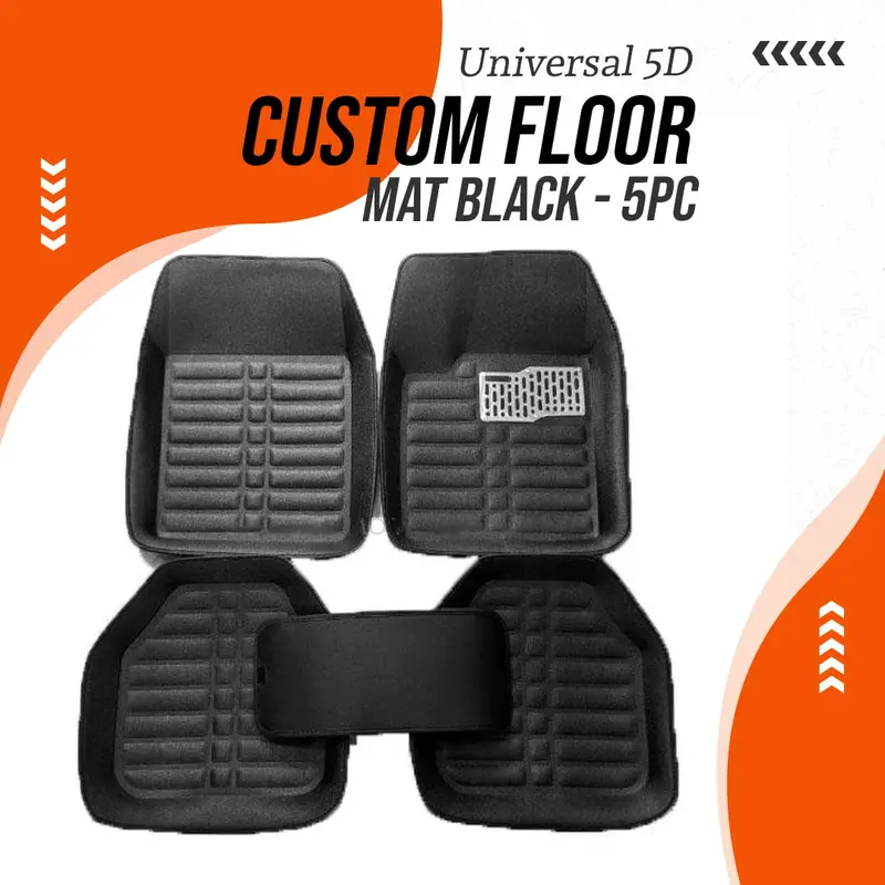 Black 5-Piece Universal 5D Custom Floor Mat Set For Car Interiors 1