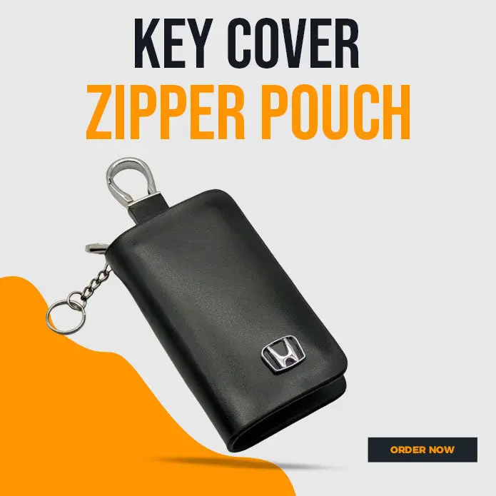 Black Glossy Leather Key Cover Pouch With Ring For Honda Cars 1