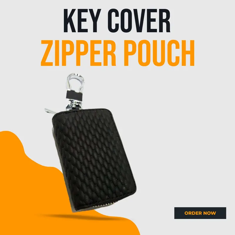 Black Grass-Texture Matte Leather Key Cover – Zippered Universal Pouch With Ring 1