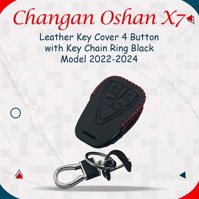 Black Leather Changan Oshan X7 Key Cover With 4 Buttons And Ring Keychain (2022–2025) 1