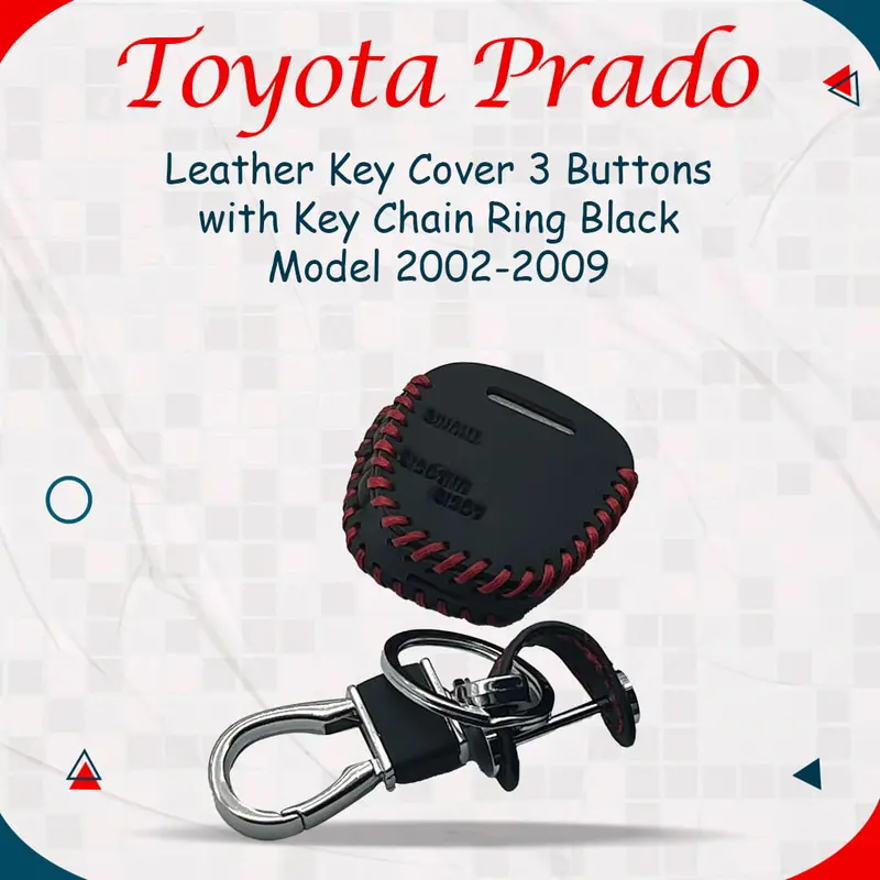 Black Leather Toyota Prado Key Cover With 3 Buttons And Keychain Ring (2002–2009) 1