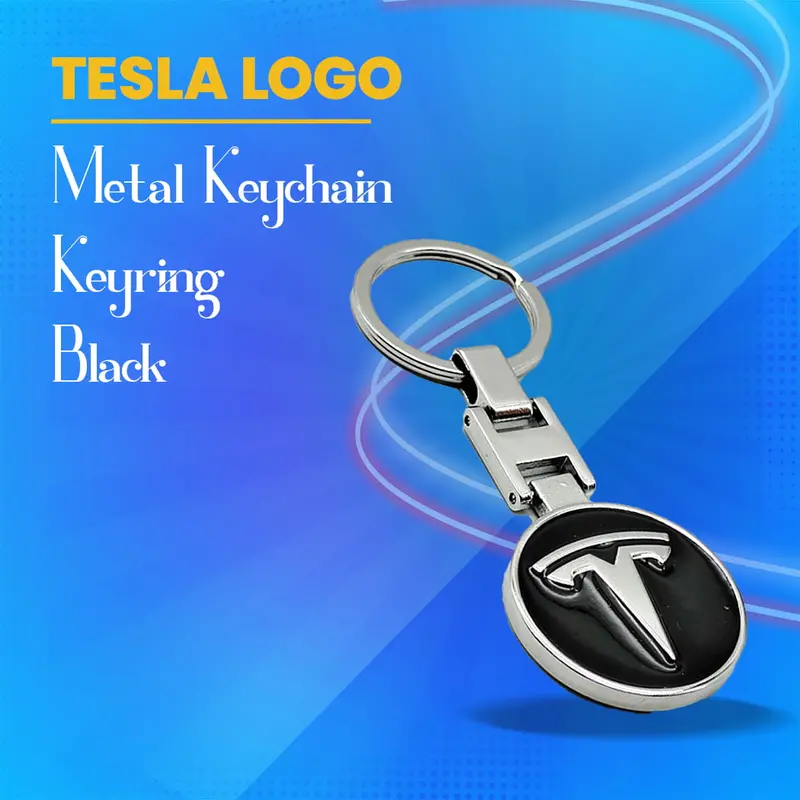 Black Tesla-Branded Metal Keychain 1
