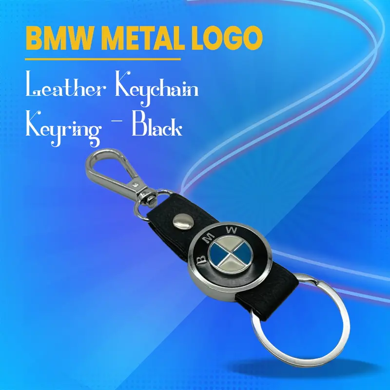 Bmw-Branded Black Leather Keychain With Embossed Metal Logo And D-Ring 1