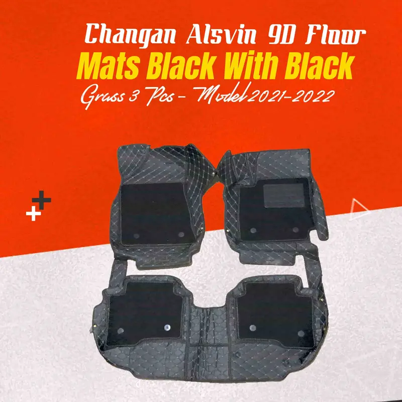 Changan Alsvin 9D All-Black 9D Floor Mats (2021–2025) – 3-Piece Grass-Textured Set 1