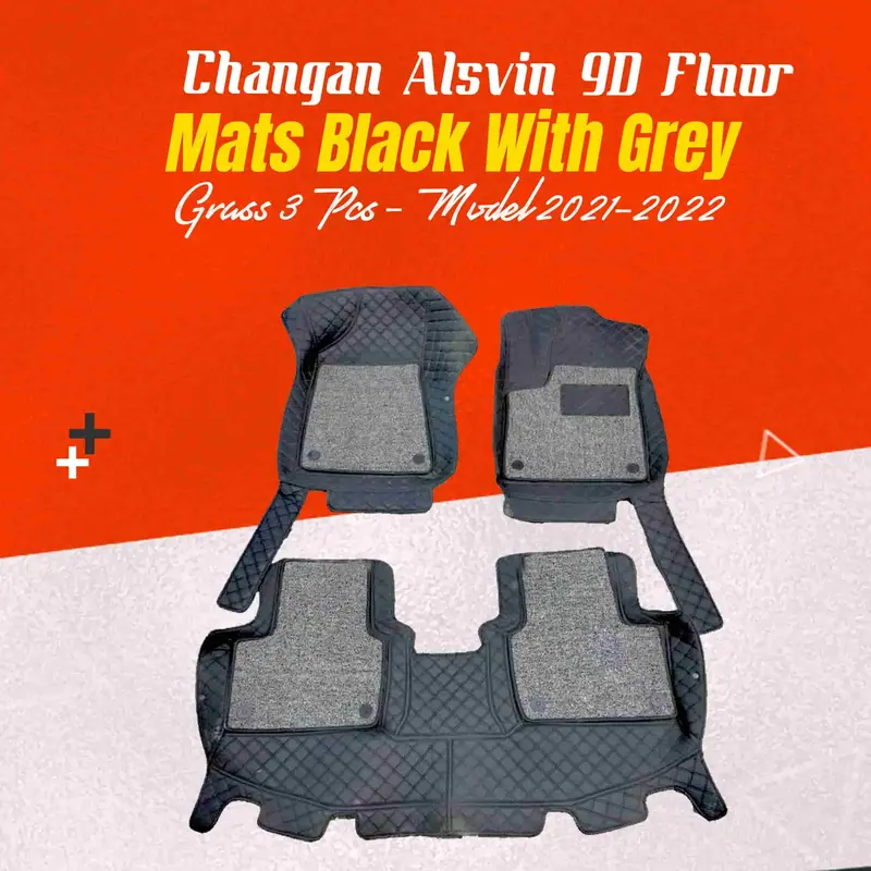 Changan Alsvin 9D Black & Grey Floor Mats (2021–2025) – 3-Piece Grass-Weave Set 1