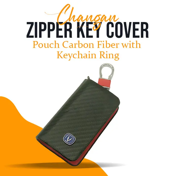 Changan Carbon Fiber Key Fob Cover With Zipper And Detachable Keychain Ring 1