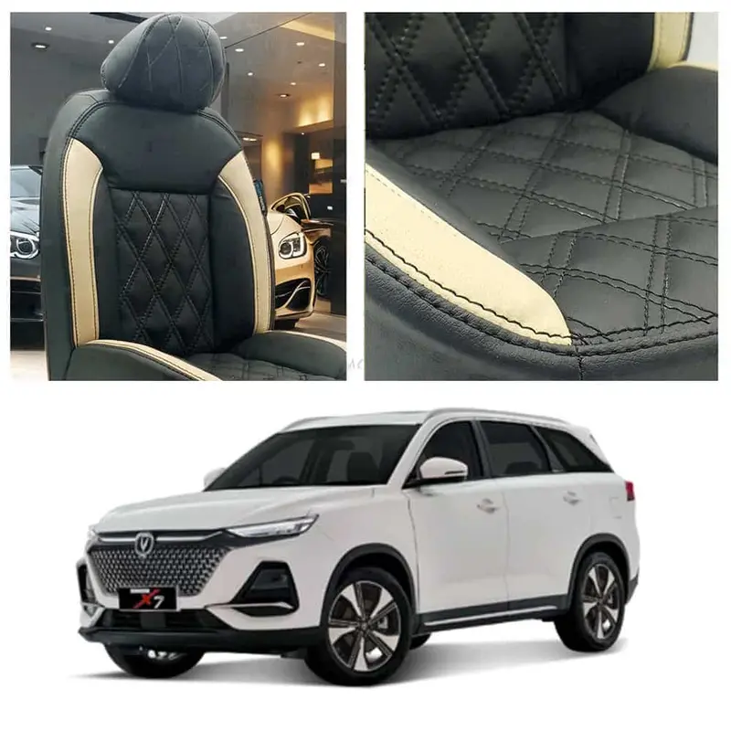 Changan Oshan X7 5-Seater Seat Covers – Diamond-Cut Black & Beige, 2022–2025 1