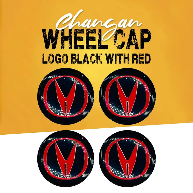 Changan Wheel Center Caps – Black Base With Red Accent Hub Emblem Stickers (4 Pcs) 1