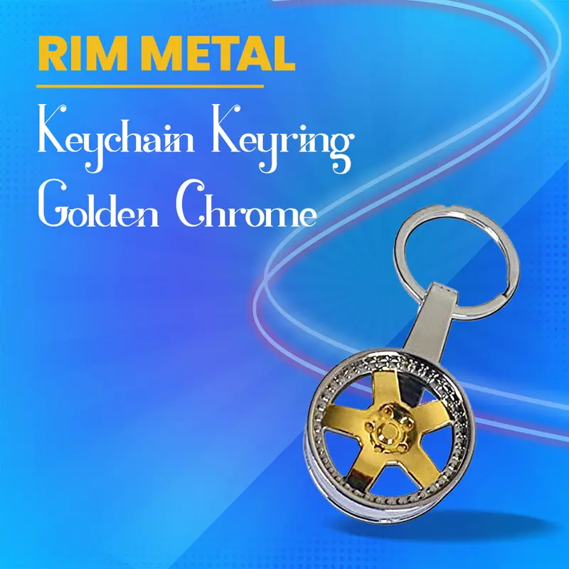 Chrome Gold Metal Rim-Themed Keychain – Sleek Keyring Accessory 1