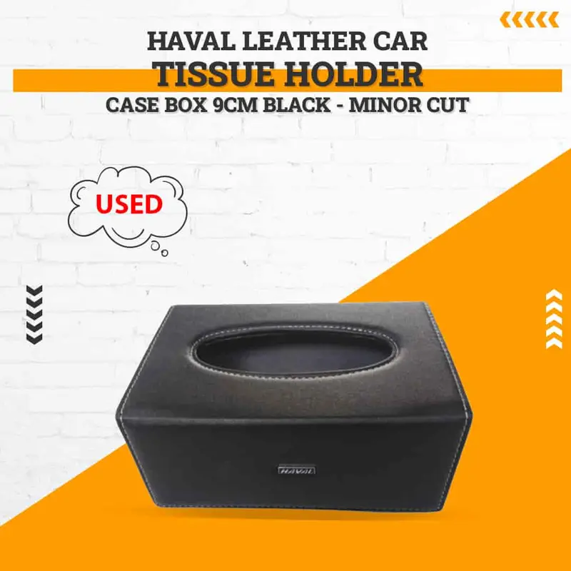 Compact Black Leather Tissue Holder – 9 Cm Haval Model, Used, Small Cut 1