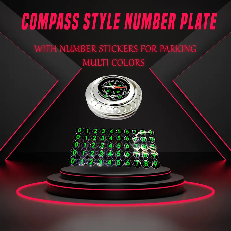 Compass-Themed License Plate Frame With Adhesive Number Stickers – Parking Utility Accessory 1