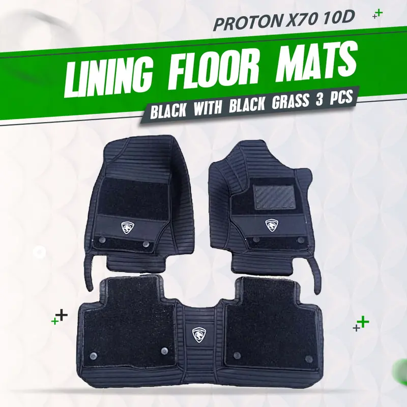 Custom-Fit 10D Floor Mats For Proton X70 (2021–2025) – Black Thread & Grass Weave (3-Piece Set) 1
