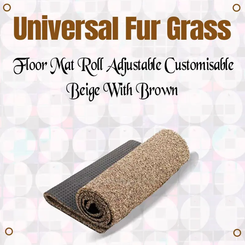 Customizable Beige Fur-Grass Floor Mat Roll With Brown Accents – Universal Car Foot Mat 1
