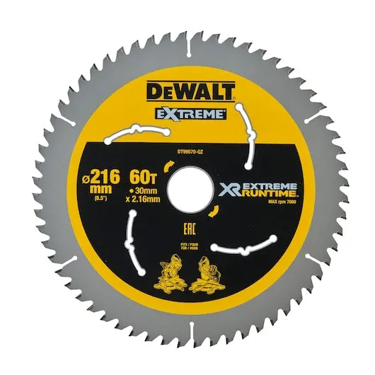 Dewalt Xr Extreme Runtime 216Mm X 60T Circular Saw Blade With 30Mm Arbor – Dt99570-Qz 1