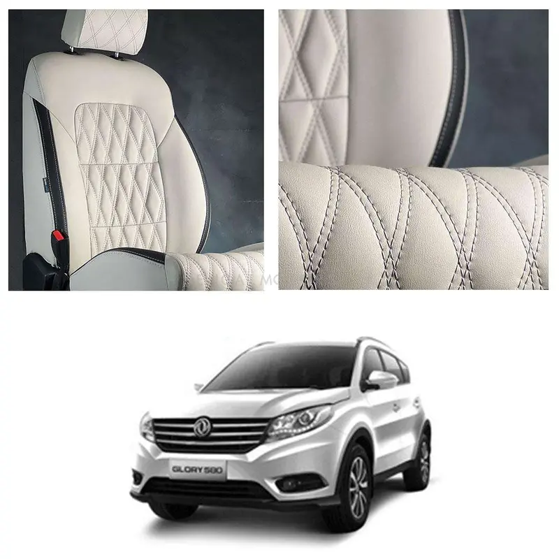 Dfsk Glory 580 Diamond-Stitch Seat Covers – Beige & Black, 7-Seater (2020–2025) 1
