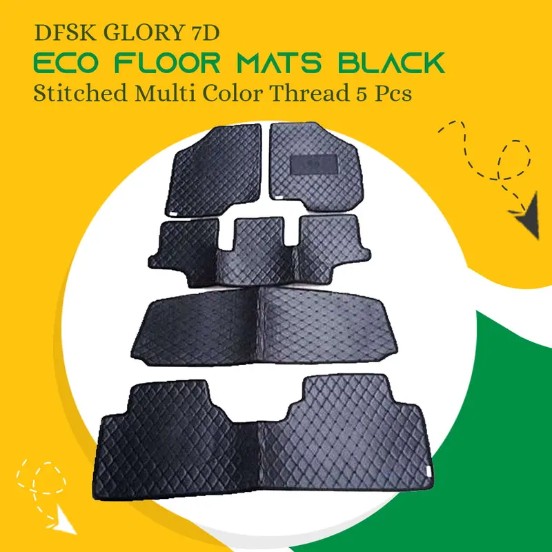 Dfsk Glory 7D Eco-Friendly Floor Liners – Black Base With Multicolor Stitching (5-Piece) 1