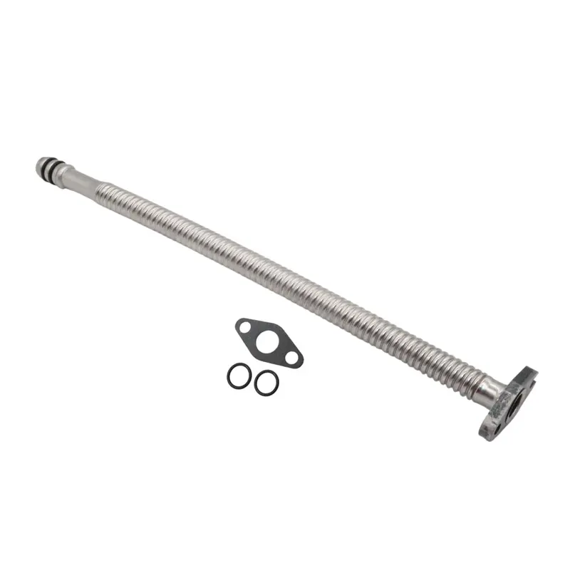 Diesel Power Source 25-Inch Stainless Steel Turbo Oil Drain Tube – Braided High-Temp Hose Kit For Cummins 5.9L, 6.7L, 12V, 24V, And Isx 1