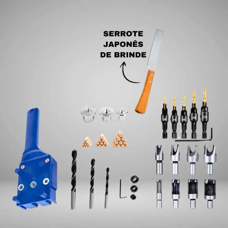 Dowel-Making Drill Set: Bits, Countersink, Jig + Bonus Saw 1