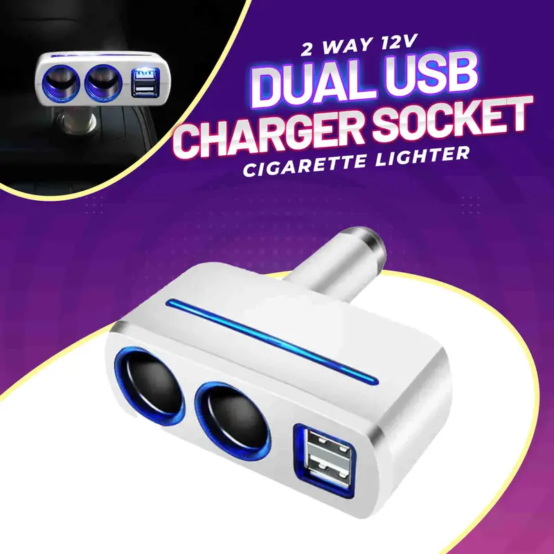 Dual-Port 12V Car Usb Charger – Cigarette Lighter Socket Splitter With Dual Usb Outputs 1