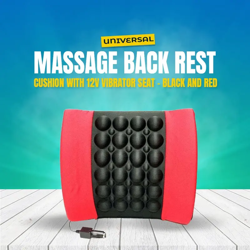Dual-Tone Black-And-Red 12V Vibrating Massage Back Support – Universal Car Cushion 1