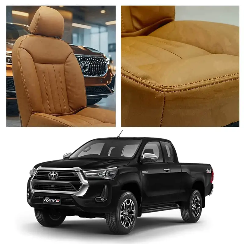 Durable Brown Audi-Design Seat Covers For 2016–2025 Toyota Hilux Revo & Rocco 1