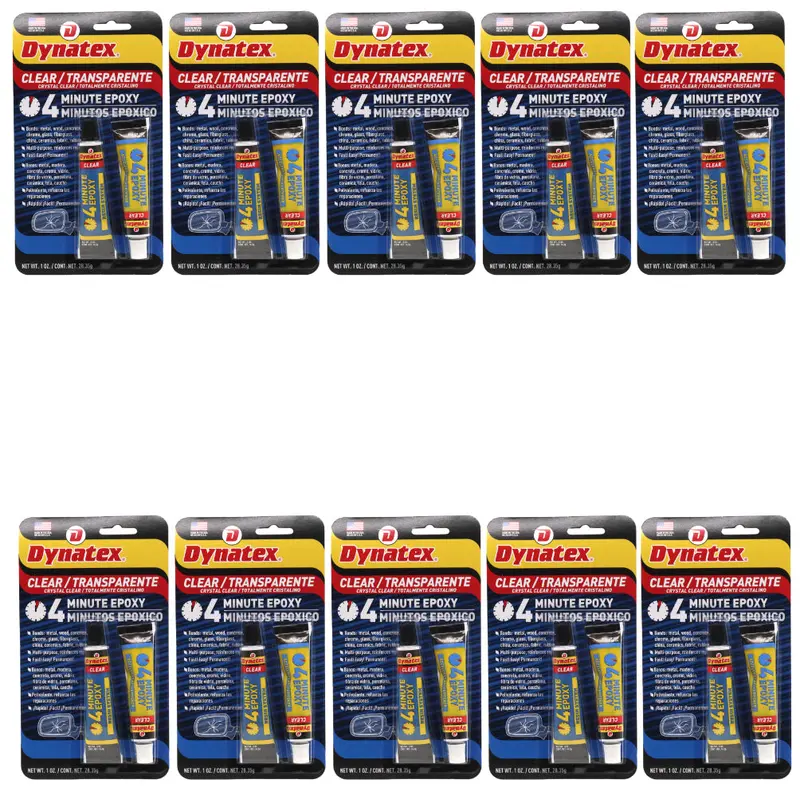Dynatex 4-Minute Clear Epoxy – 2 Oz, 60-Min Working Window, Transparent Repair Adhesive For Metal, Wood, Concrete & Glass (10-Pack) 1