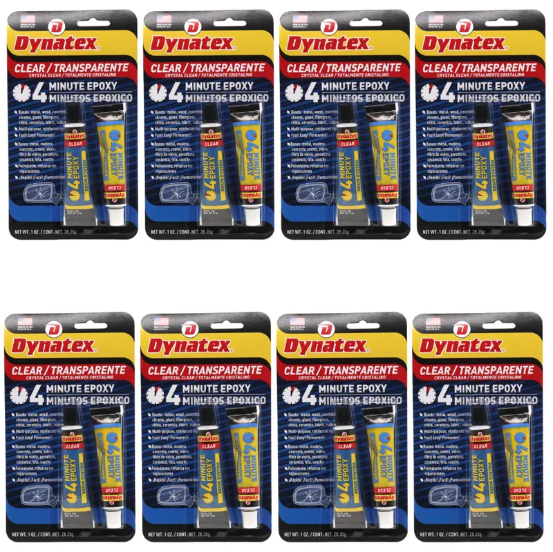 Dynatex 4-Minute Clear Epoxy – 2 Oz, Long-Open-Time Formula For Structural Repairs On Metal, Wood, Concrete & Glass (8-Pack) 1