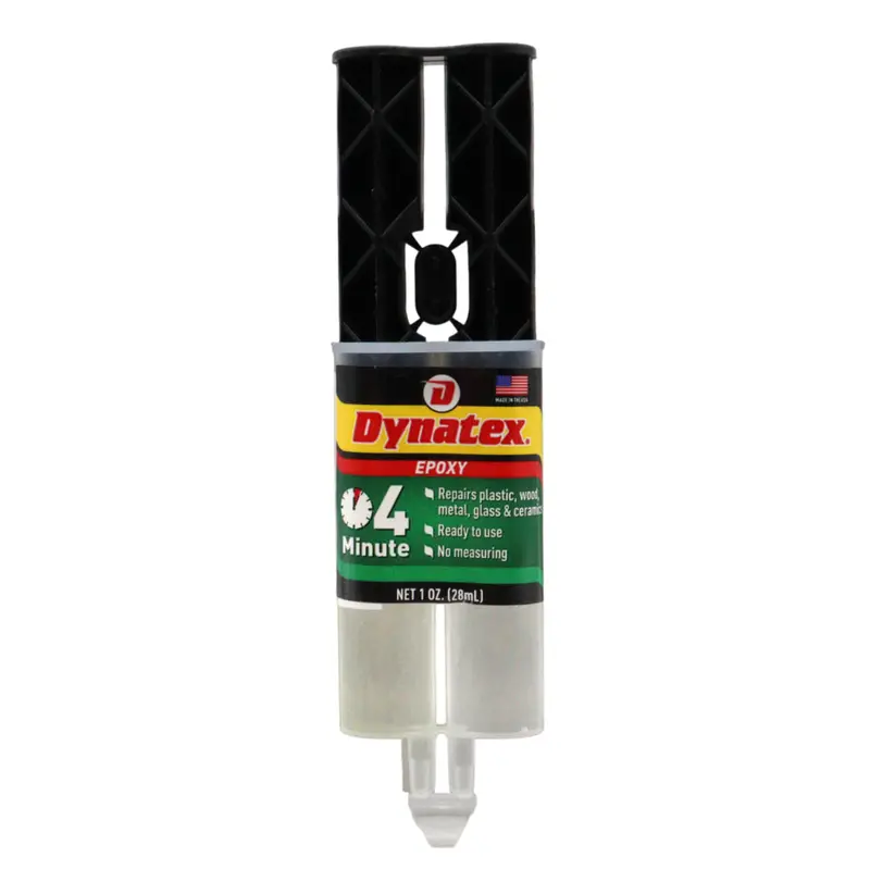 Dynatex 4-Minute Clear Epoxy Adhesive – 1 Oz Twin Syringe, Fast-Setting Rigid Bond For Metal, Ceramic, Glass, Concrete & Wood (Single) 1