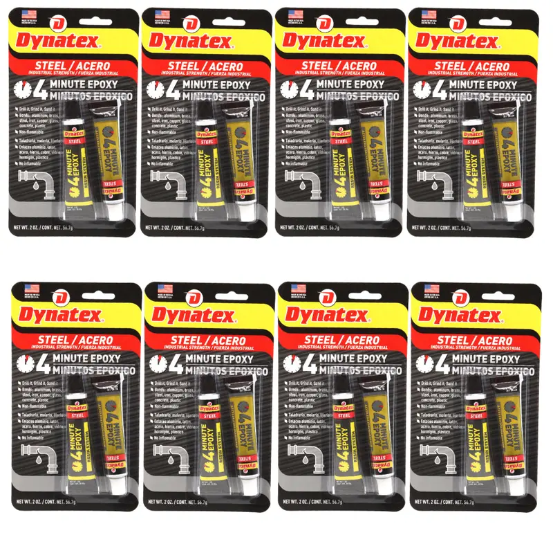 Dynatex 4-Minute Steel-Reinforced Epoxy – 2 Oz, Durable Metallic-Bond Formula For Industrial Repairs (8-Pack) 1