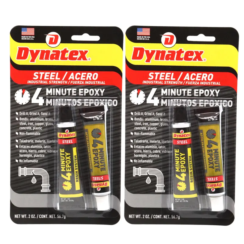 Dynatex 4-Minute Steel-Reinforced Epoxy – 2 Oz, Fast-Set Industrial Repair Adhesive (2-Pack) 1