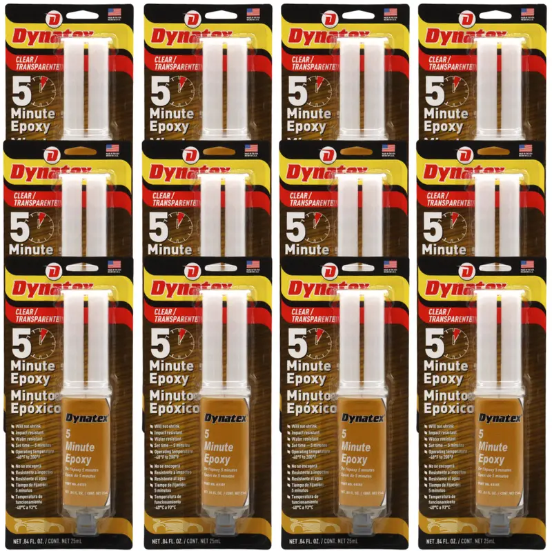 Dynatex 5-Minute Industrial Epoxy – 0.84 Oz Twin Syringe, 3–5 Min Cure, Strong Bond For Plastics, Metals, Wood & Ceramics (12-Pack) 1