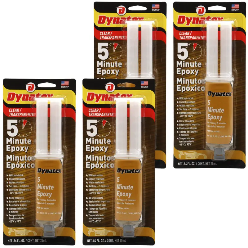 Dynatex 5-Minute Industrial Epoxy – 0.84 Oz Twin Syringe, Compact Dual-Chamber Adhesive System (4-Pack) 1