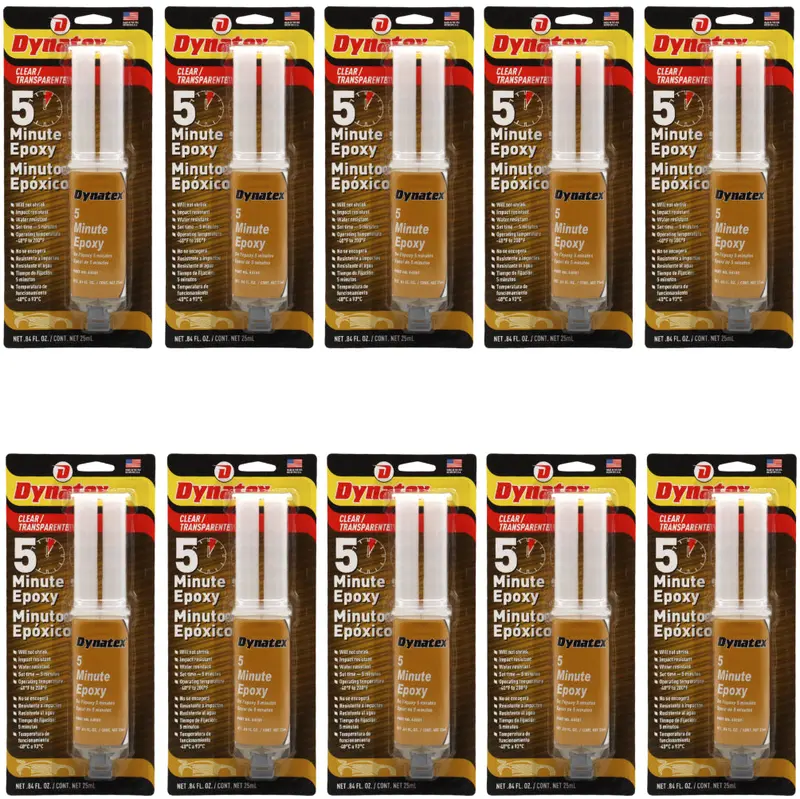 Dynatex 5-Minute Industrial Epoxy – 0.84 Oz Twin Syringe, Heavy-Duty Bonding Solution For Multi-Material Repairs (10-Pack) 1