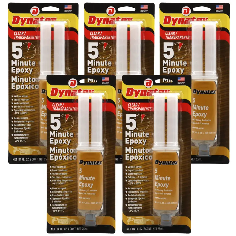 Dynatex 5-Minute Industrial Epoxy – 0.84 Oz Twin Syringe, Reliable Fast-Cure Formula For Workshop Use (5-Pack) 1