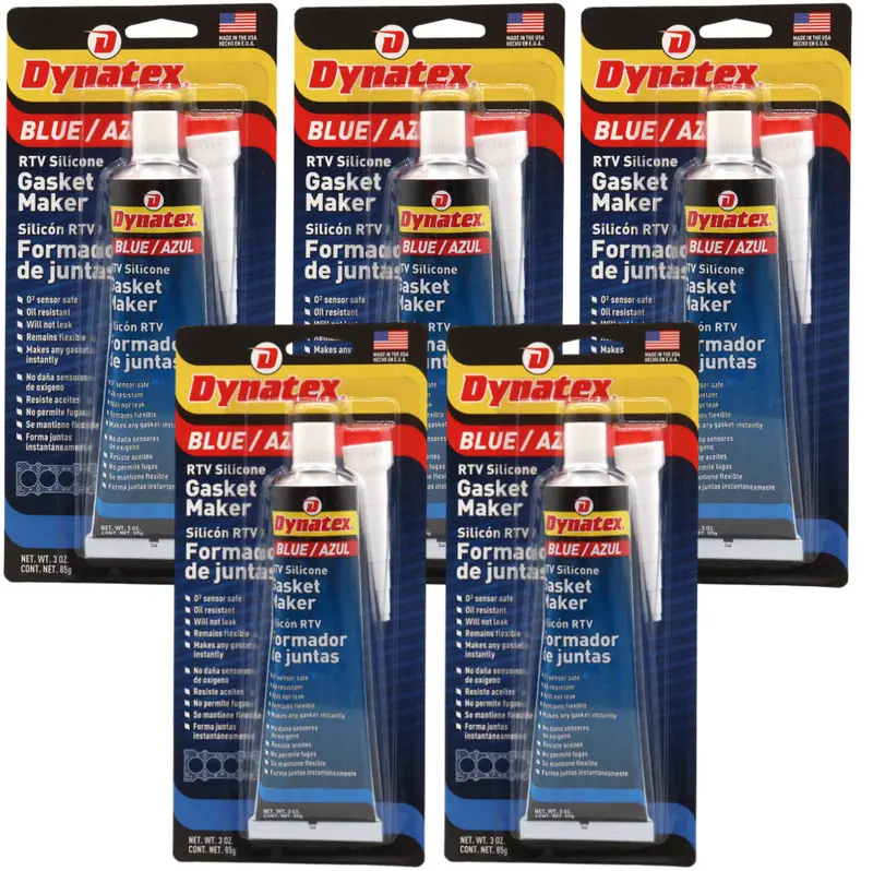 Dynatex Blue Rtv Silicone Gasket Maker – 3 Oz Precision Tube, Oxygen Sensor Safe, Oem-Compliant, Gear Oil & Fluid Resistant, Usa-Made (5-Pack) 1